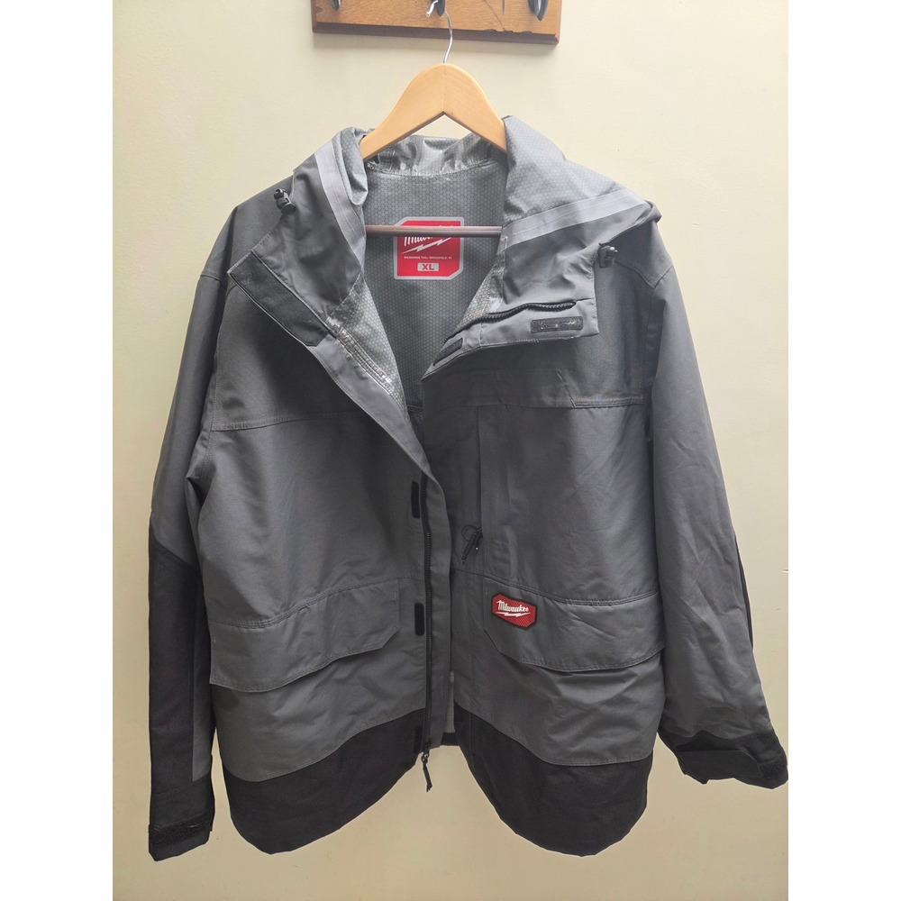 Milwaukee Hydrobreak Rain Shell Jacket Mens XL Gray Black Waterproof Hooded Coat